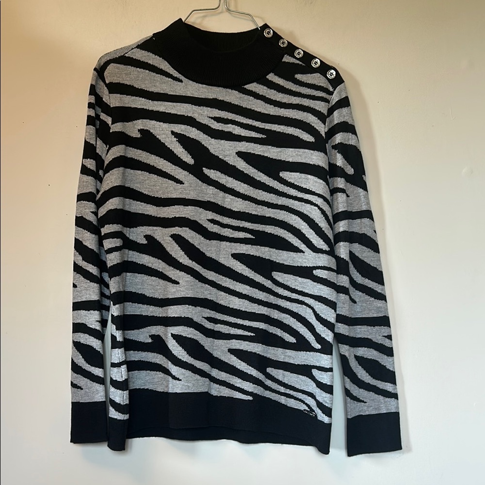 Calvin Klein zebra print sweater with button detail